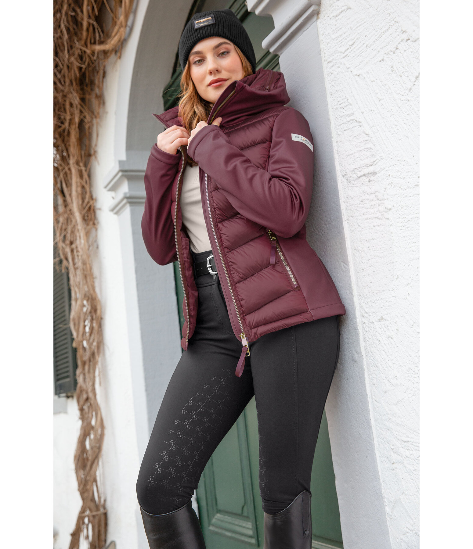 Giacca da equitazione combinata softshell con cappuccio Claire