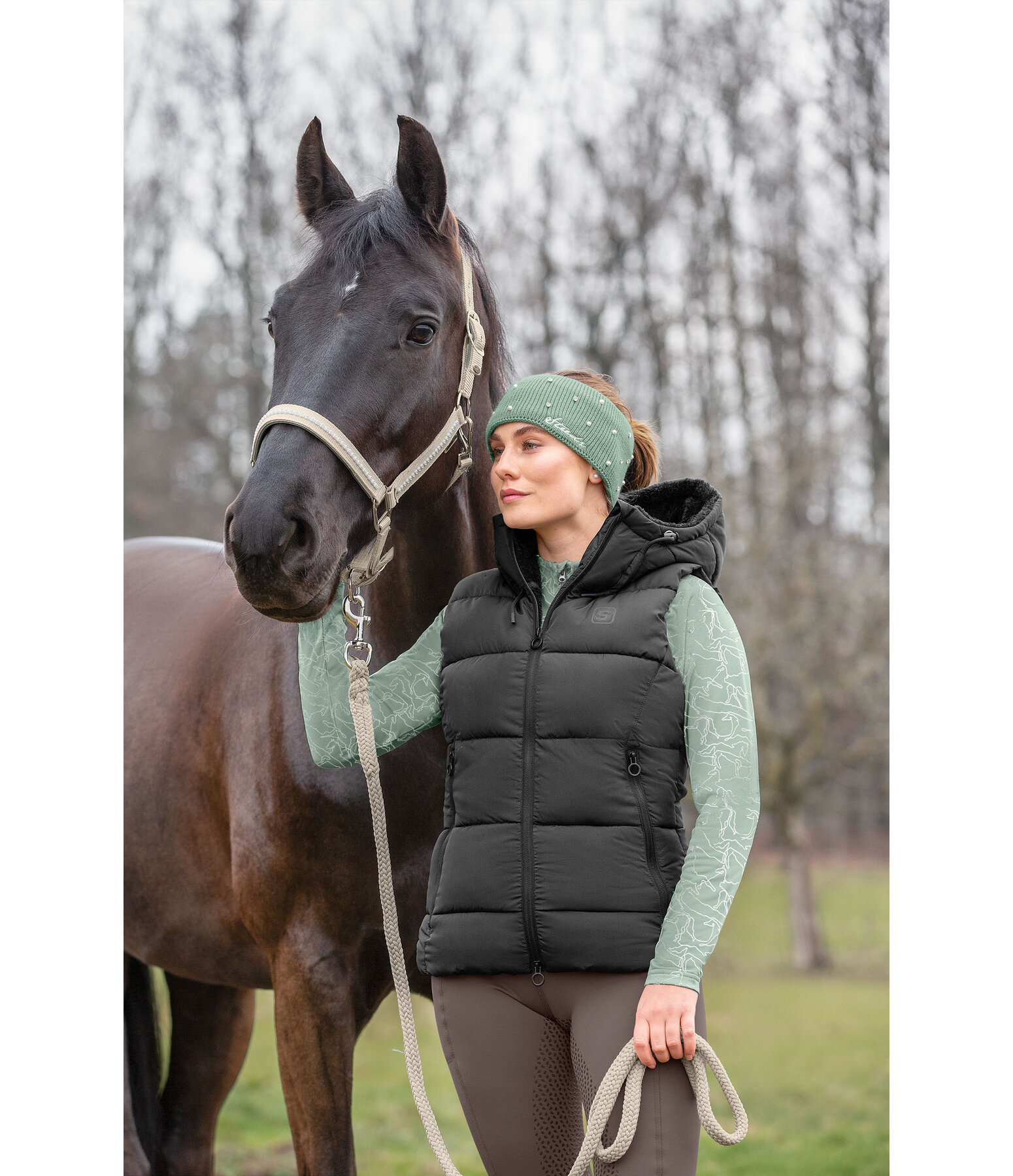 Gilet da equitazione trapuntato con cappuccio Mira III